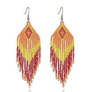 Yellow & Red Howlite Rhombus Tassel Drop Earrings