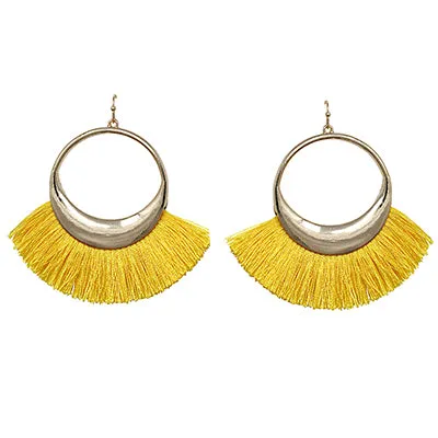 Yellow Fringe Hoop Earrings