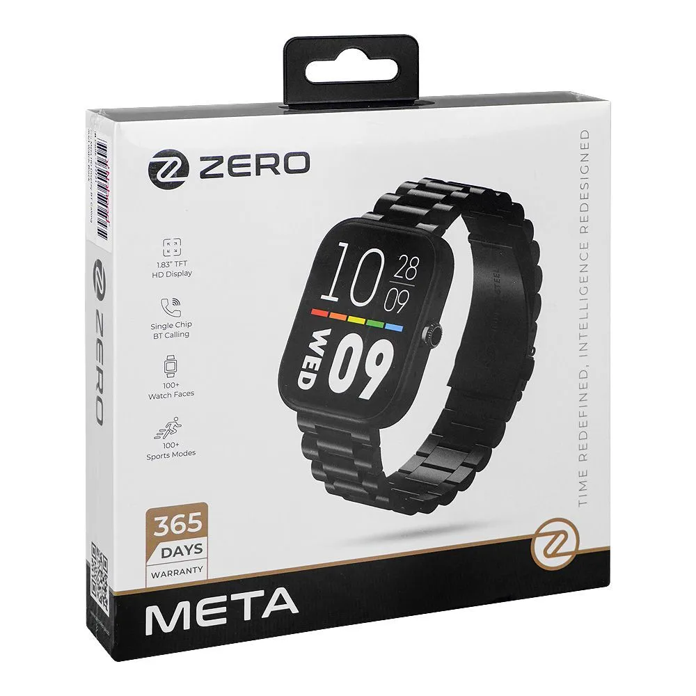 Zero 1.83" TFT HD Display Meta Smart Watch, BT Calling, 100  Watch Faces & Sports Modes, 8 Days Battery, Black Chain