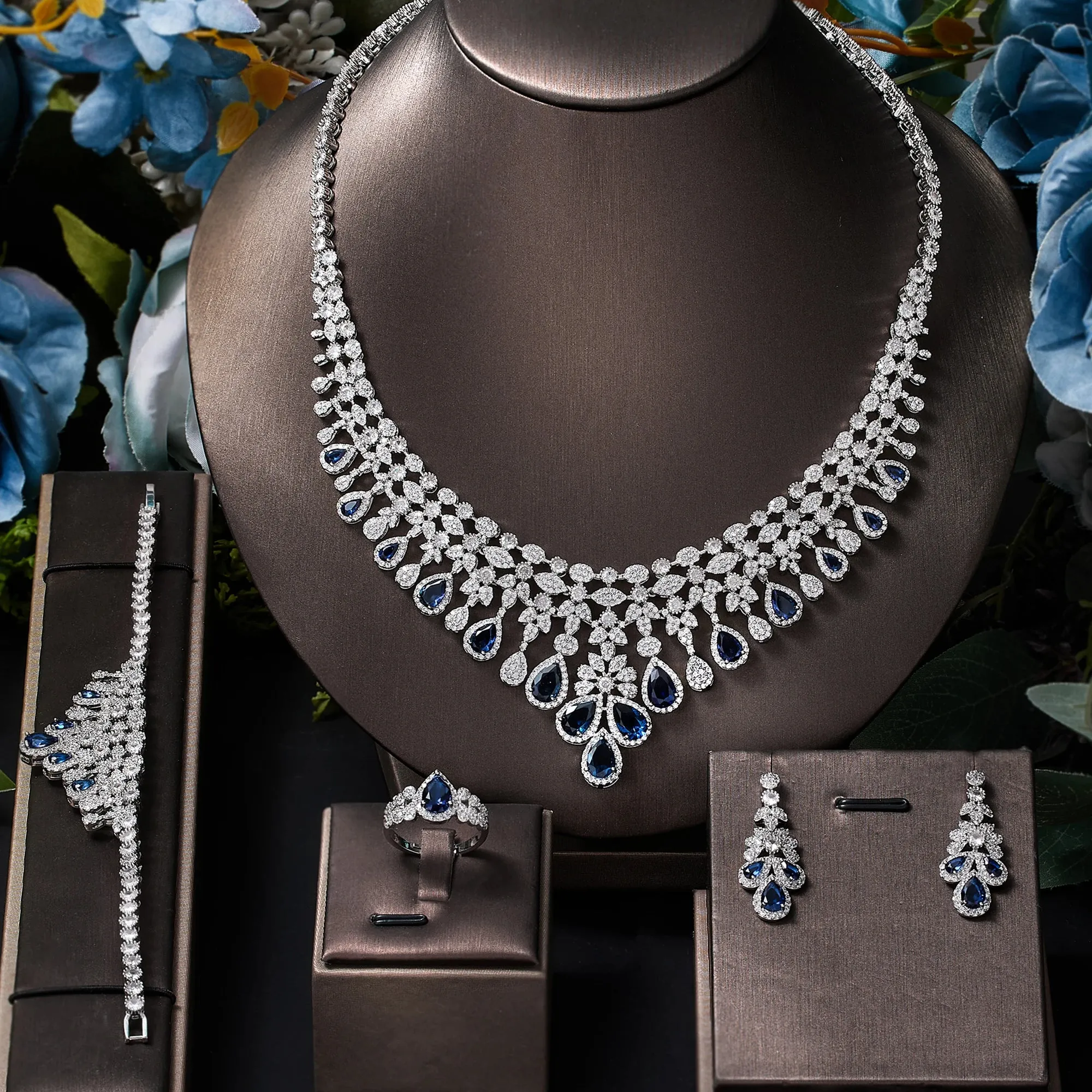 Zircon Super Deluxe Tassel Water Drop Bridal Jewelry Set