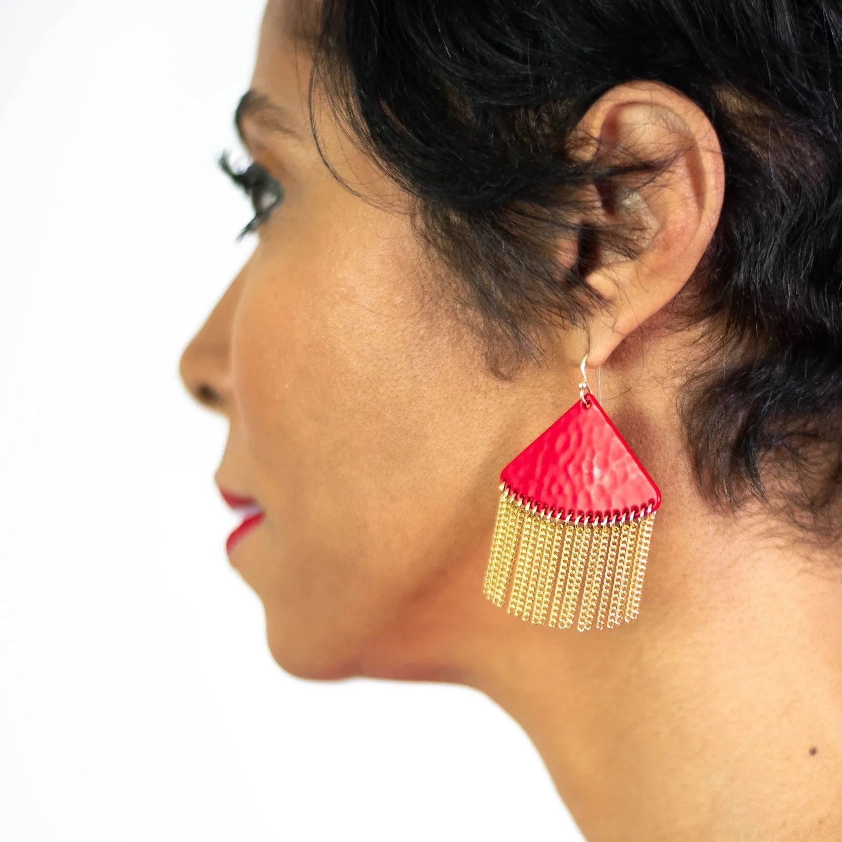 ZJE- Triangle Tassel Chain Earrings