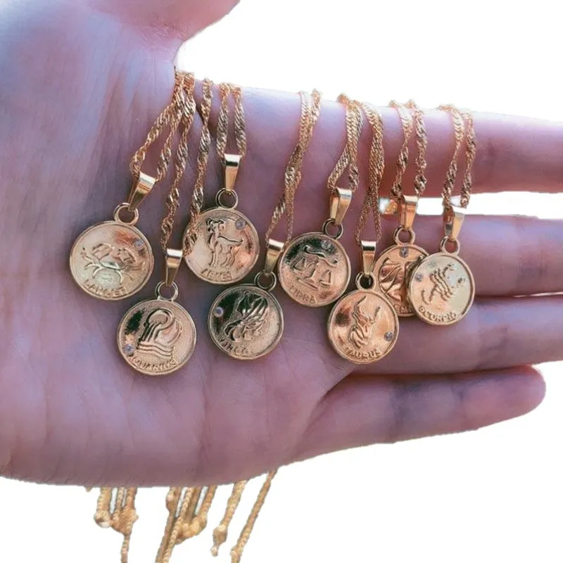 Zodiac Sign Coin Pendant Necklace